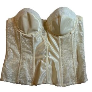 Y2K Dominique Ivory Lace Satin Corset Bustier Underwire Size 40C Whimsical Fairy